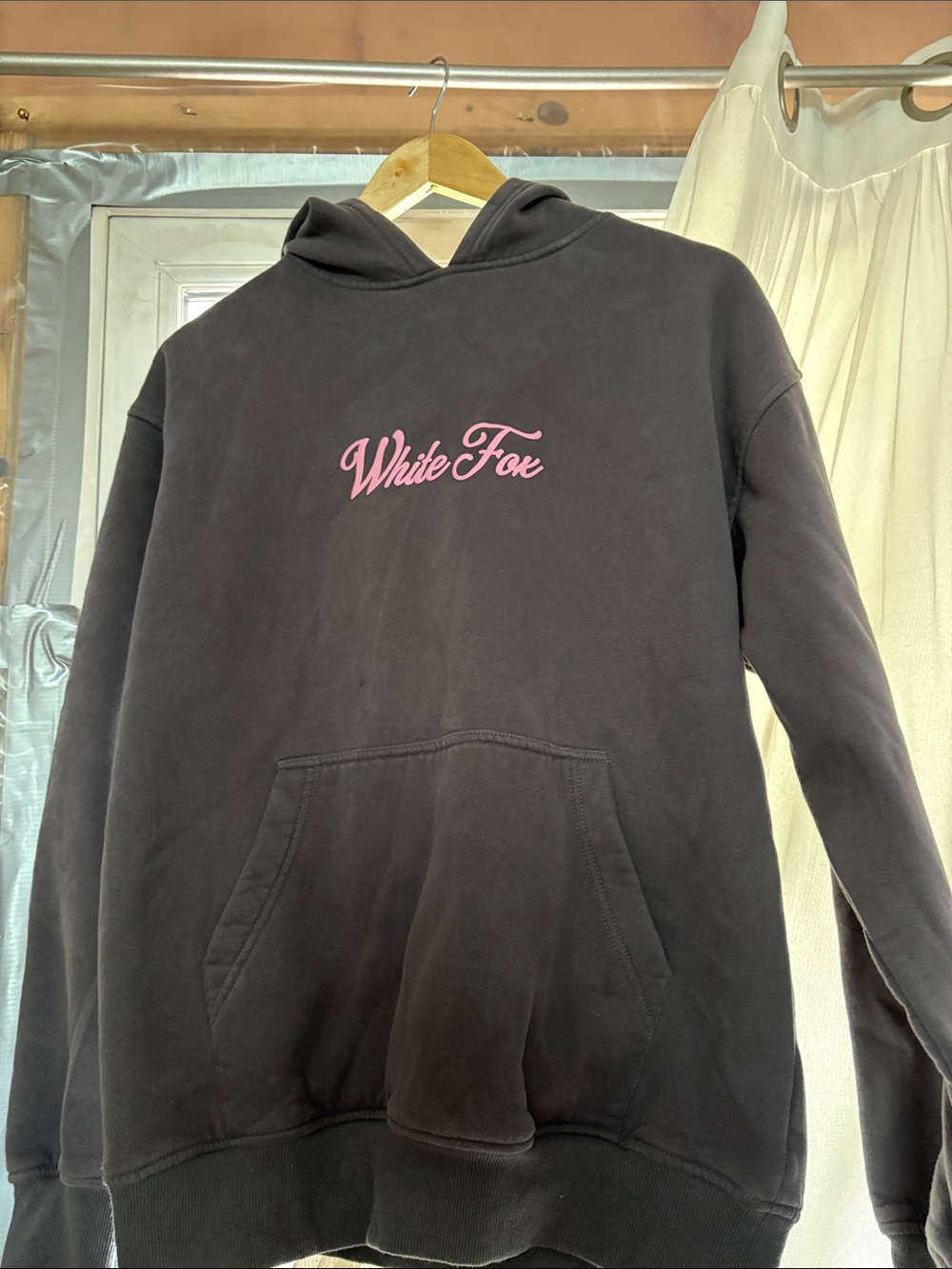 White Fox Boutique Black Hoodie with Pink Logo
